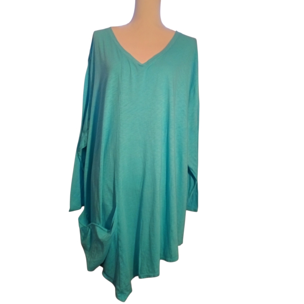 Fresh Produce Light Blue 3/4 Sleeve V Neck 100% Cotton Tunic Women's Top 3X
